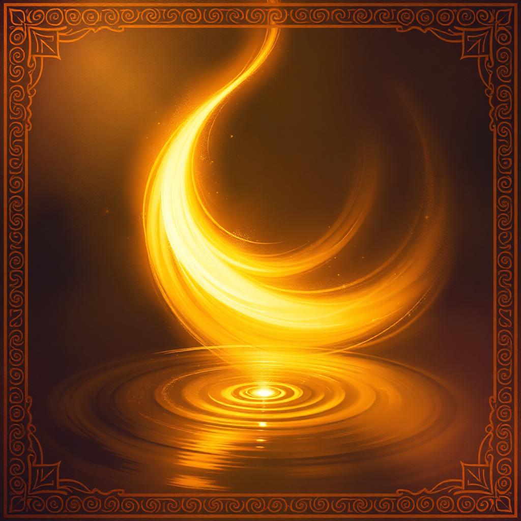 Sufi zikr sacred art for Allah Hu — a golden spiral of divine breath descending into still water inside an arabesque border.